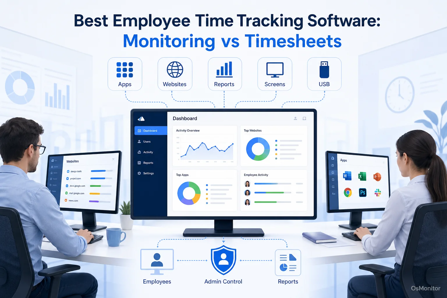 best employee time tracking software overview infographic for OsMonitor