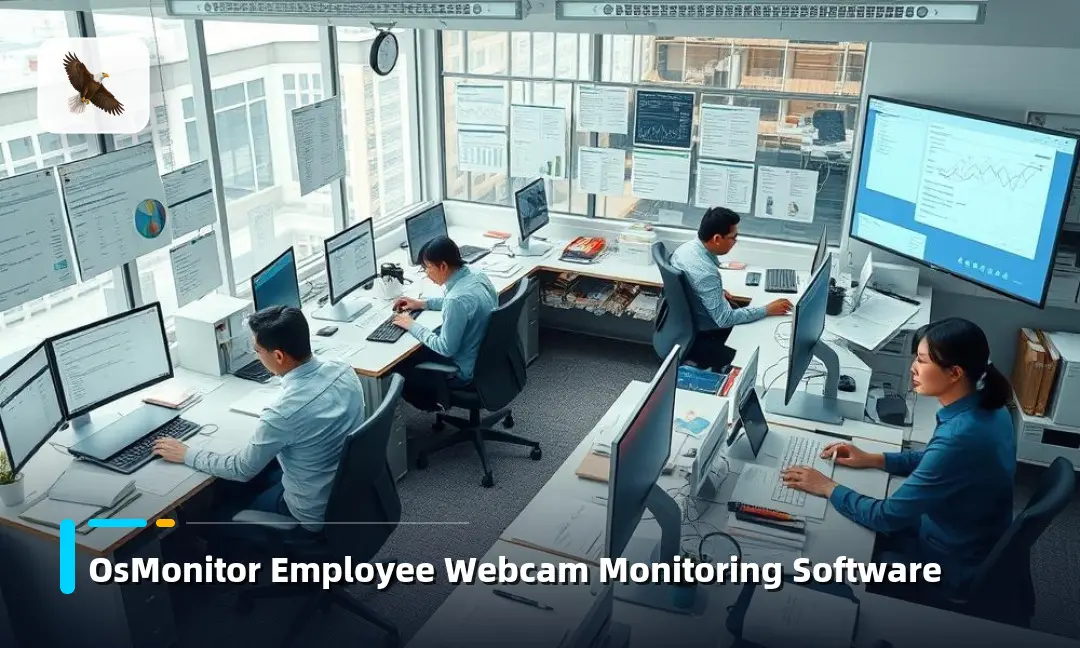 Interfaz de OsMonitor Camera Feed mostrando múltiples vistas de cámaras de estaciones de trabajo