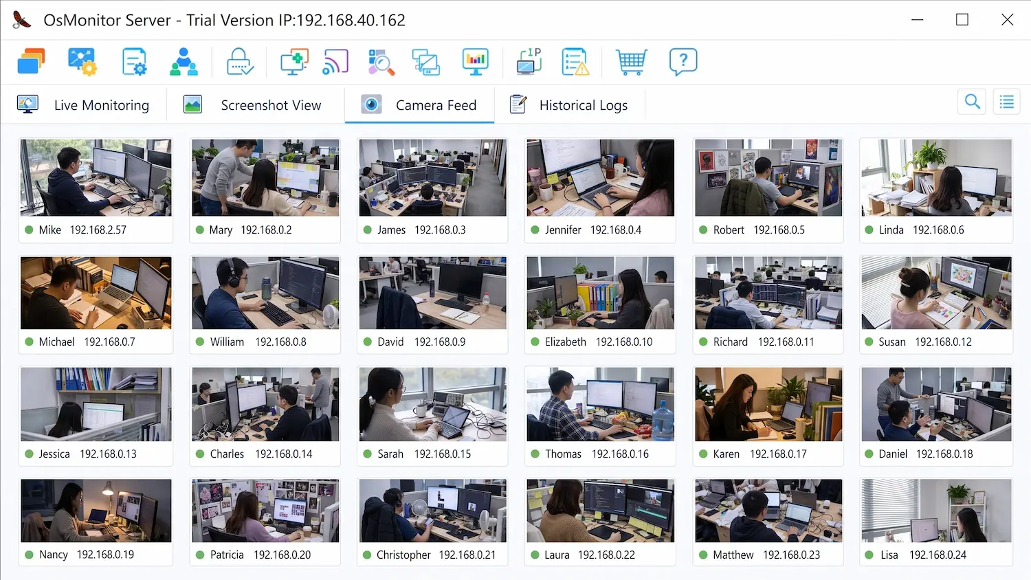 Software de monitoreo de cámaras web de empleados para PC empresariales con OsMonitor