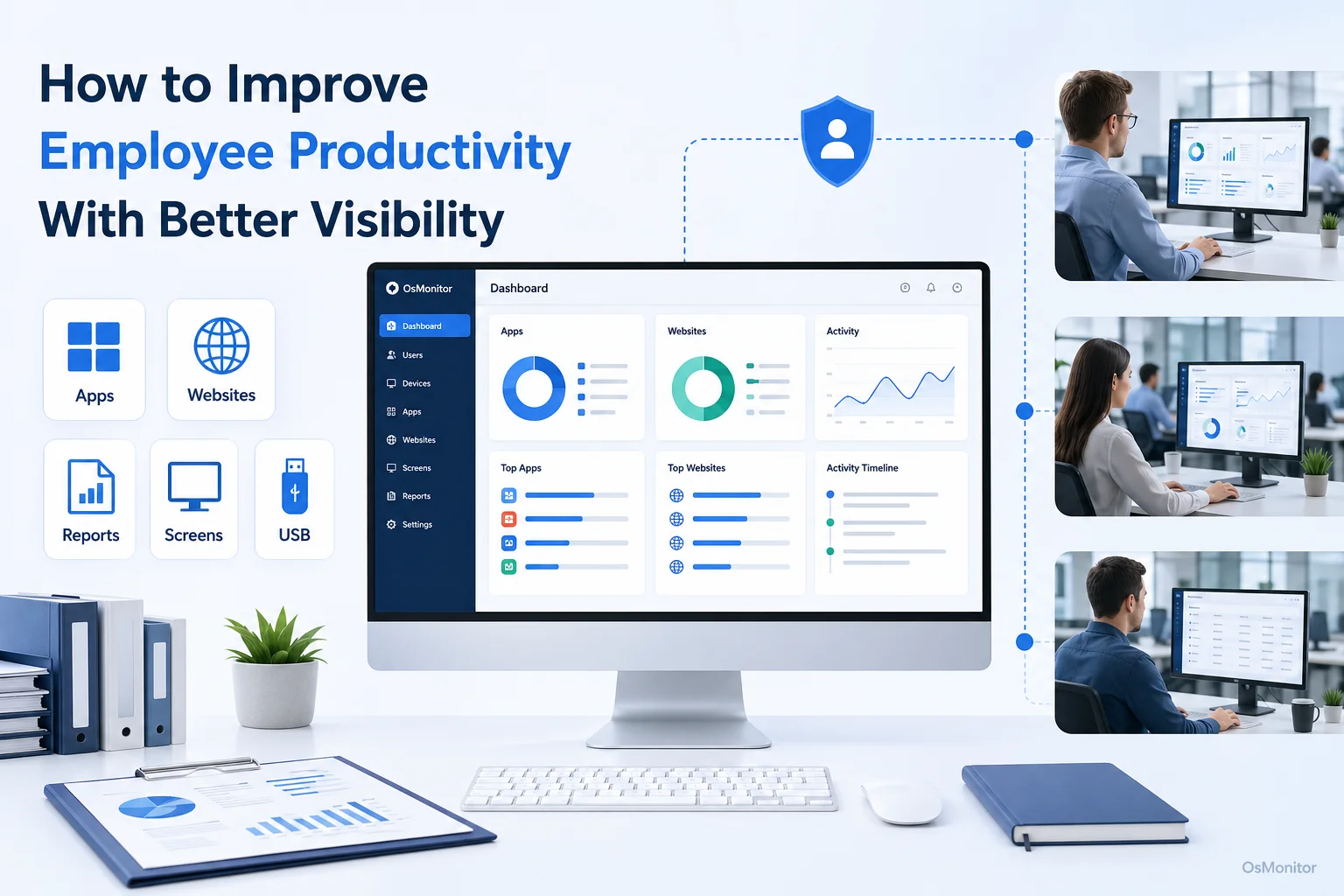 how to improve employee productivity overview infographic for OsMonitor