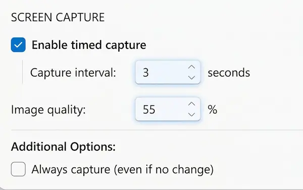 Cài đặt chất lượng và chu kỳ chụp ảnh màn hình để tiết kiệm ổ cứng