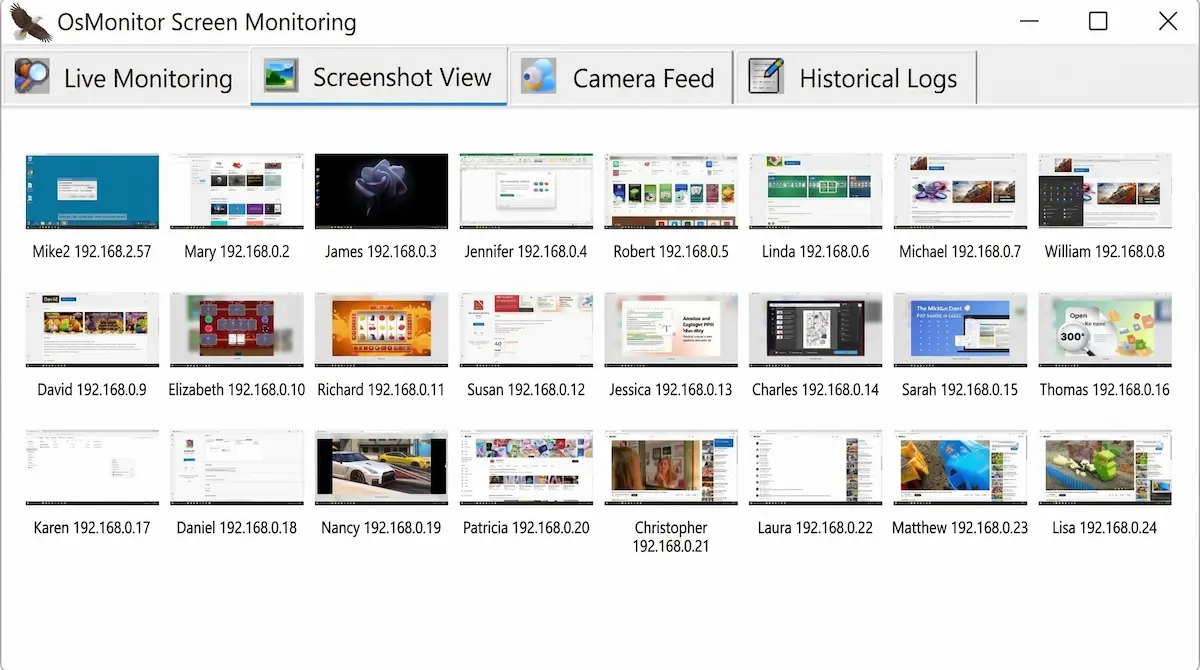 Bảng điều khiển theo dõi nhiều màn hình thời gian thực của phần mềm quản lý máy tính