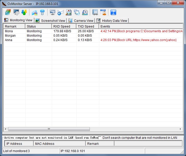 See block event on OsMonitor server