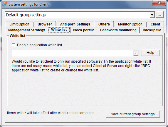 Application white list of OsMonitor